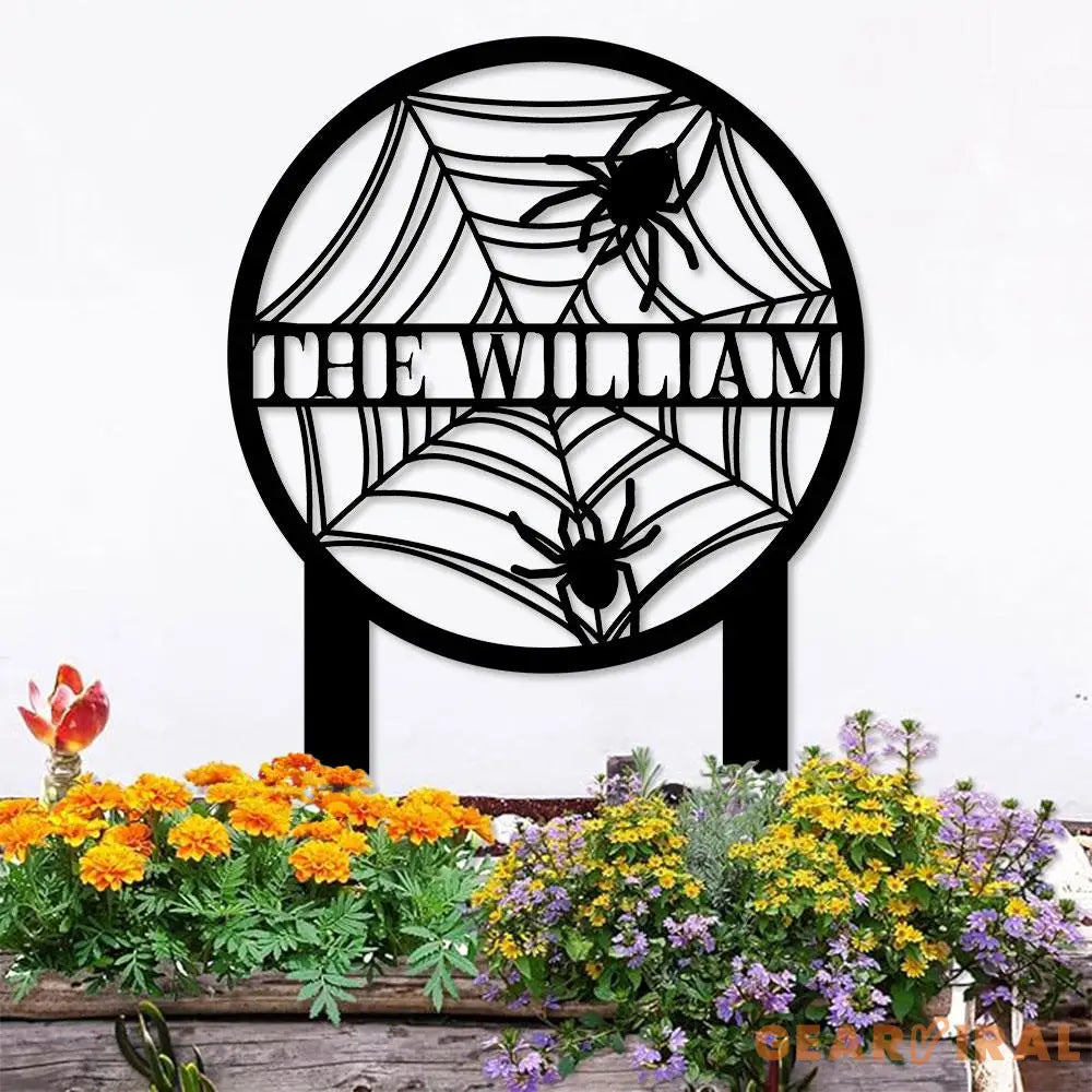 The Spider Web Garden Metal Stake Personalized Family Name Yard Sign Outdoor Door Garden Decor Garden Art Gift for