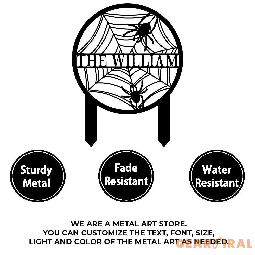 The Spider Web Garden Metal Stake Personalized Family Name Yard Sign Outdoor Door Garden Decor Garden Art Gift for