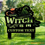 The Witch Is In Garden Metal Stake Personalized Family Name Yard Sign Outdoor Door Garden Decor Garden Art Gift for Fox