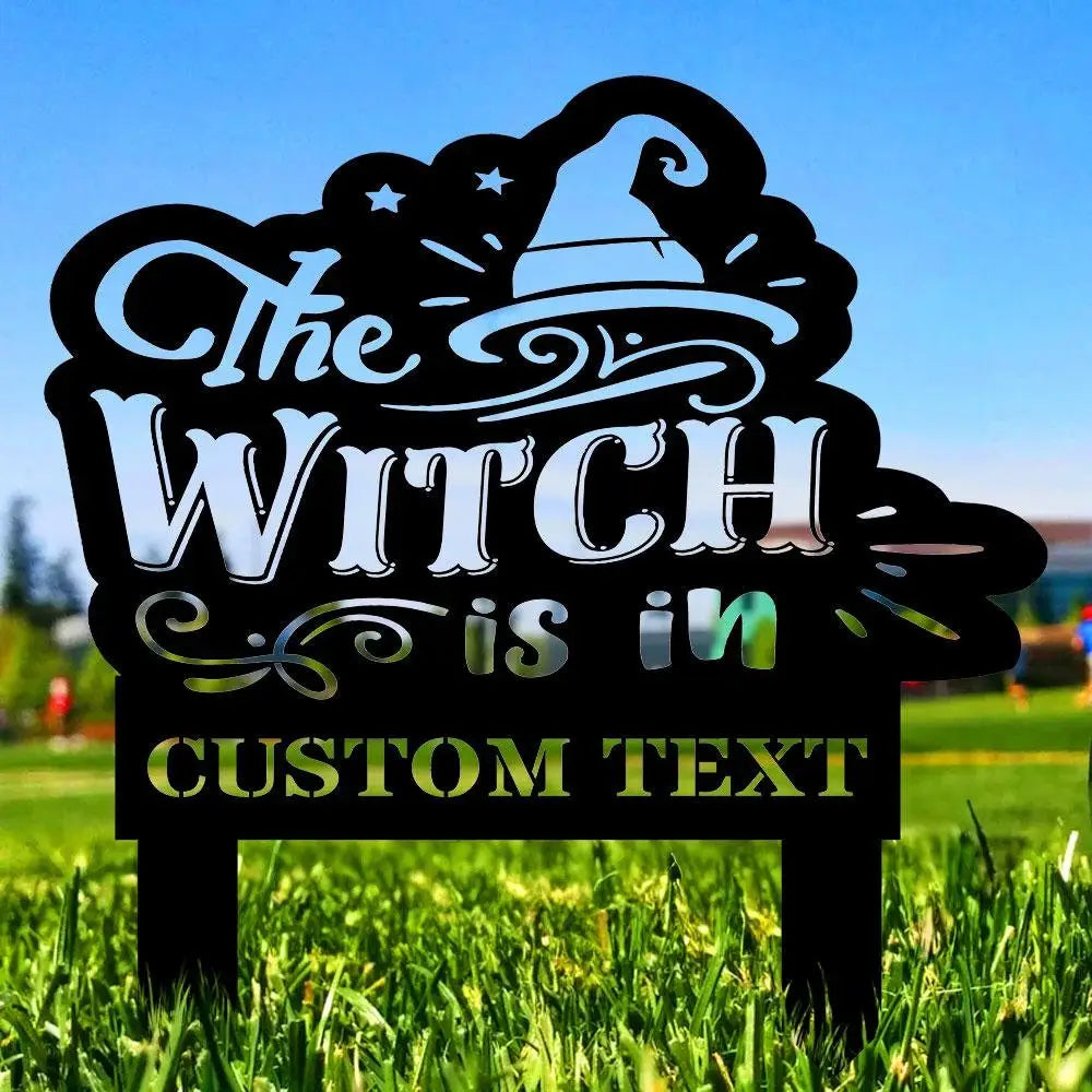 The Witch Is In Garden Metal Stake Personalized Family Name Yard Sign Outdoor Door Garden Decor Garden Art Gift for Fox
