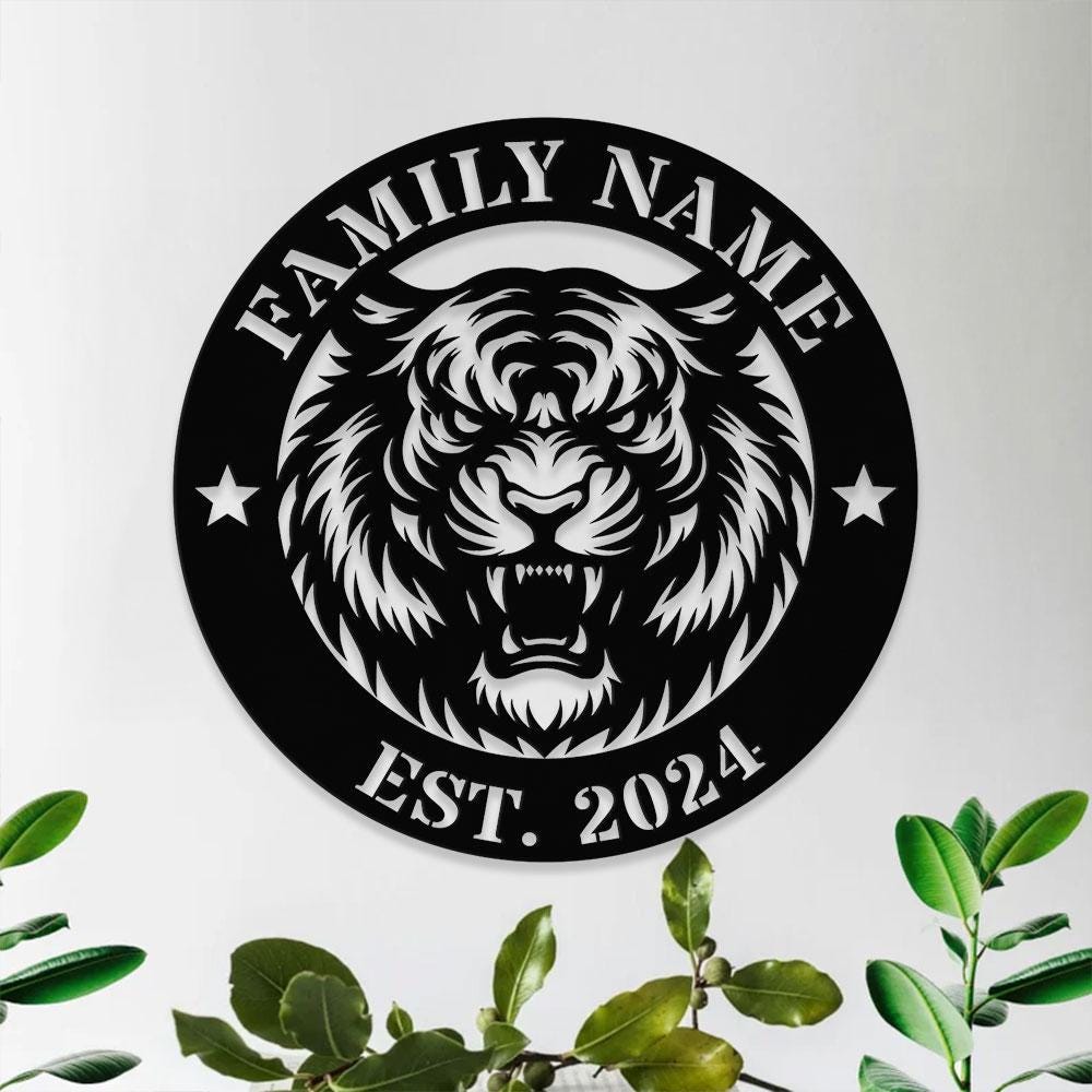 Tiger Metal Sign, Personalized Family Name Led Sign, Outdoor Door Decor, Wall Art, Custom Horse Farm Name Sign, Housewarming Gift