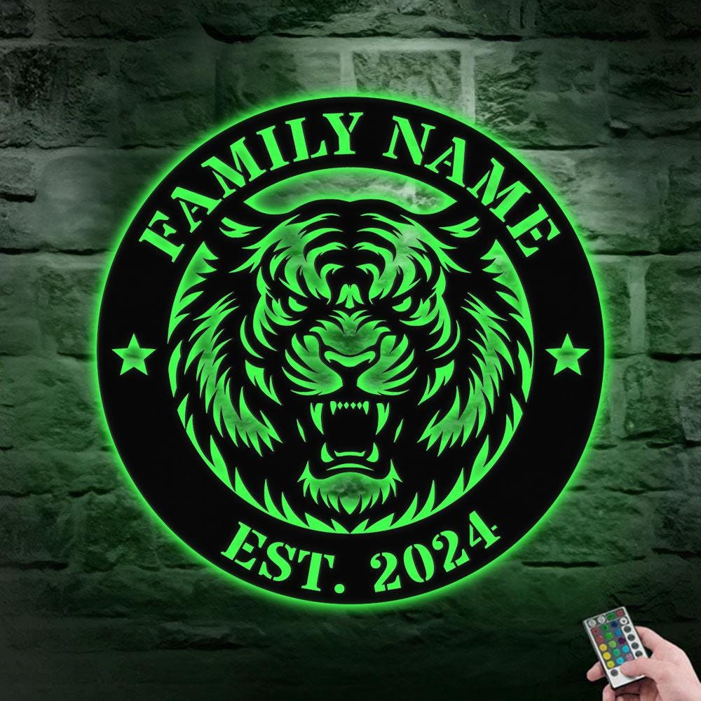 Tiger Metal Sign, Personalized Family Name Led Sign, Outdoor Door Decor, Wall Art, Custom Horse Farm Name Sign, Housewarming Gift