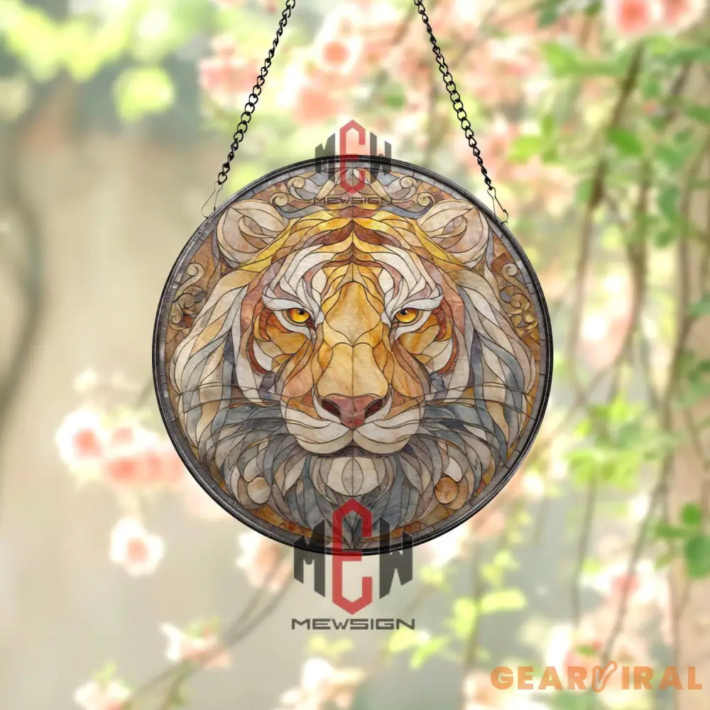 Tiger Stained Glass Suncatcher Bold Wildlife Window Panel Jungle Animal Decor Fierce Big Cat Art Gift for Nature and