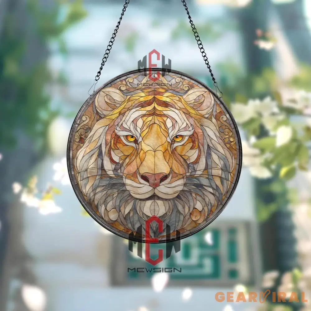 Tiger Stained Glass Suncatcher Bold Wildlife Window Panel Jungle Animal Decor Fierce Big Cat Art Gift for Nature and