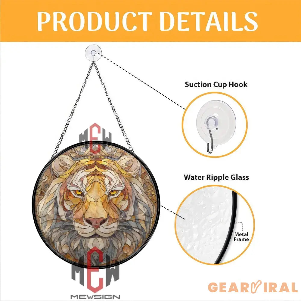 Tiger Stained Glass Suncatcher Bold Wildlife Window Panel Jungle Animal Decor Fierce Big Cat Art Gift for Nature and