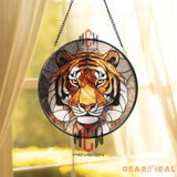 Tiger Stained Glass Suncatcher Bold Wildlife Window Panel Jungle Animal Decor Fierce Big Cat Art Gift for Nature and