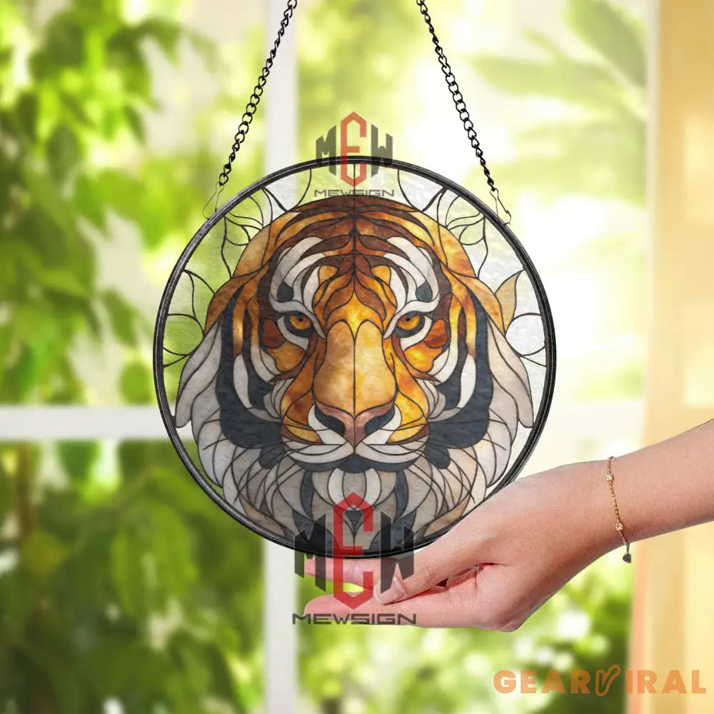 Tiger Stained Glass Suncatcher Bold Wildlife Window Panel Jungle Animal Decor Fierce Big Cat Art Gift for Nature and