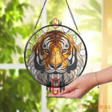 Tiger Stained Glass Suncatcher Bold Wildlife Window Panel Jungle Animal Decor Fierce Big Cat Art Gift for Nature and