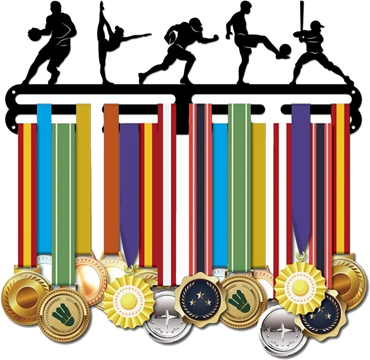 Track & Field Medal Holder Sports Medals Display Black Iron Wall Mounted Hooks for 40+ Hanging Medal Rack Display Competition Medal Holder Display Wall Hanging 40x15cm | GearViral
