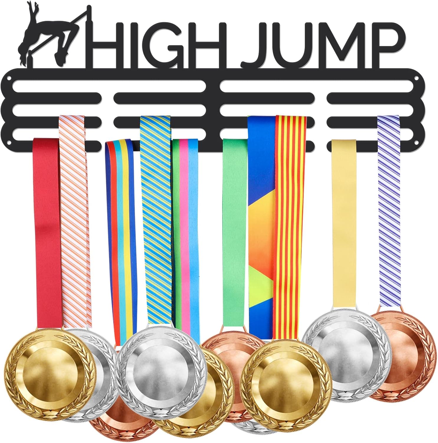 Track & Field Medal Holder Sports Medals Display Black Iron Wall Mounted Hooks for 40+ Hanging Medal Rack Display Competition Medal Holder Display Wall Hanging 40x15cm | GearViral