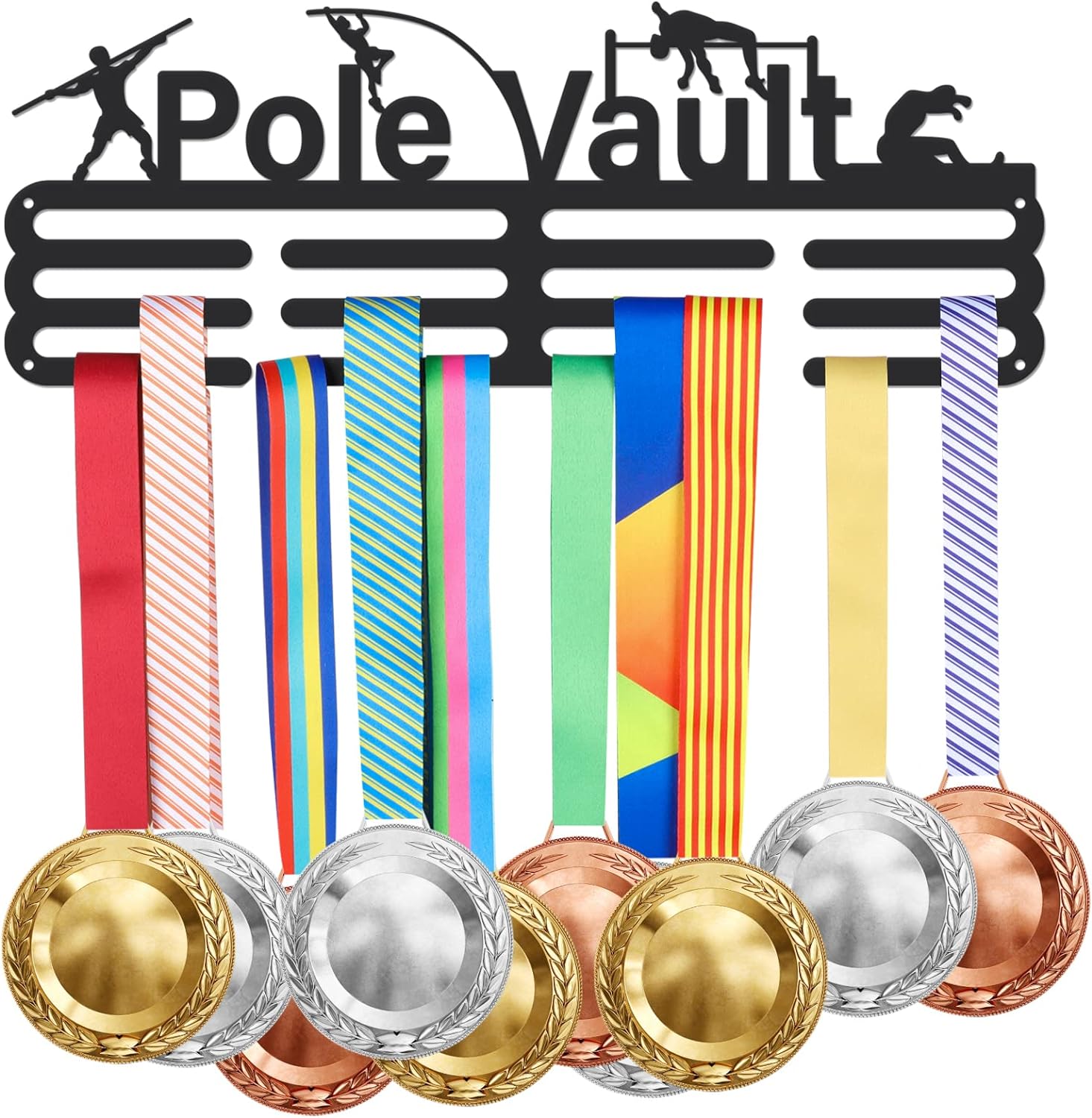 Track & Field Medal Holder Sports Medals Display Black Iron Wall Mounted Hooks for 40+ Hanging Medal Rack Display Competition Medal Holder Display Wall Hanging 40x15cm | GearViral