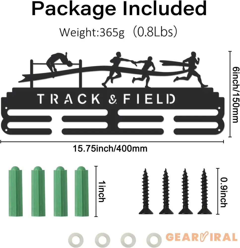 Track & Field Medal Holder Sports Medals Display Black Iron Wall Mounted Hooks for 40+ Hanging Medal Rack Display