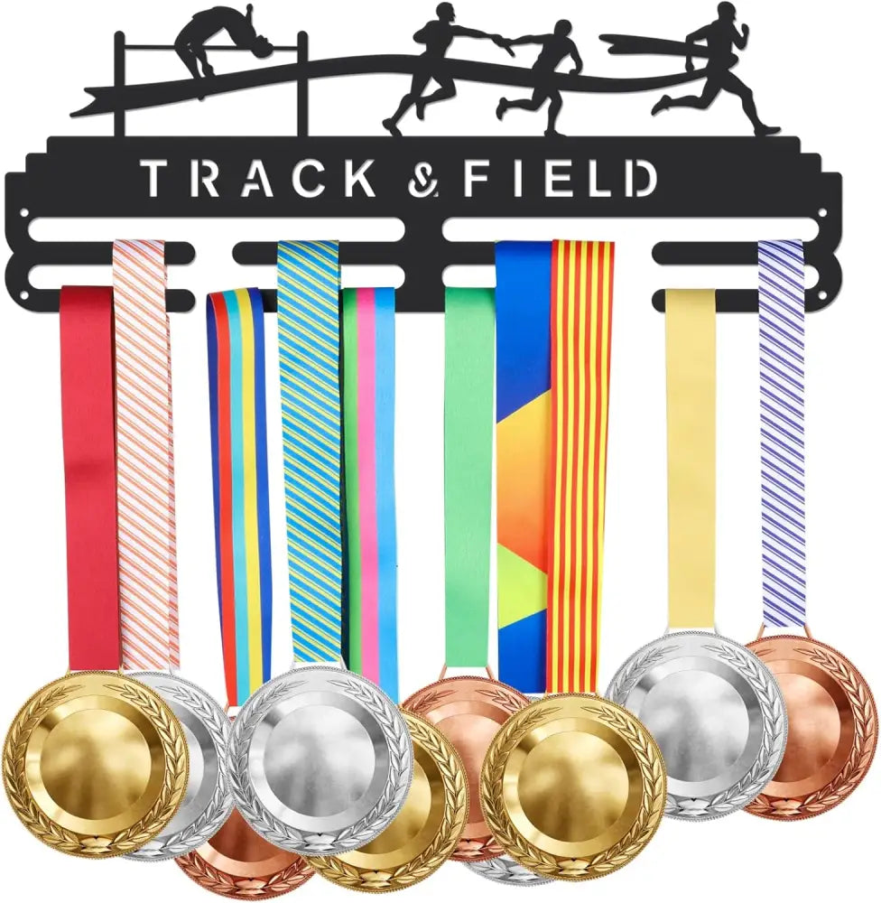 Track & Field Medal Holder Sports Medals Display Black Iron Wall Mounted Hooks for 40+ Hanging Medal Rack Display