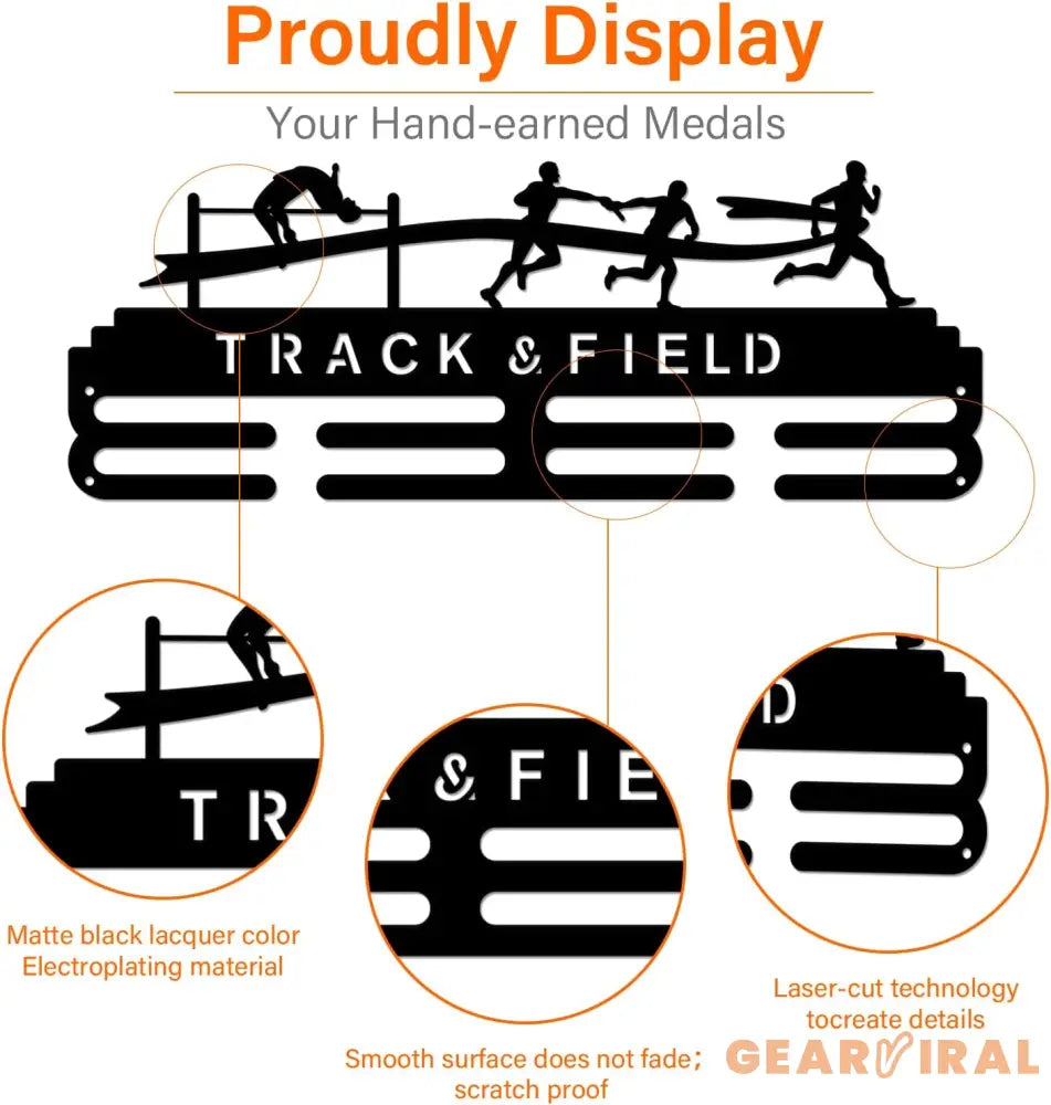Track & Field Medal Holder Sports Medals Display Black Iron Wall Mounted Hooks for 40+ Hanging Medal Rack Display
