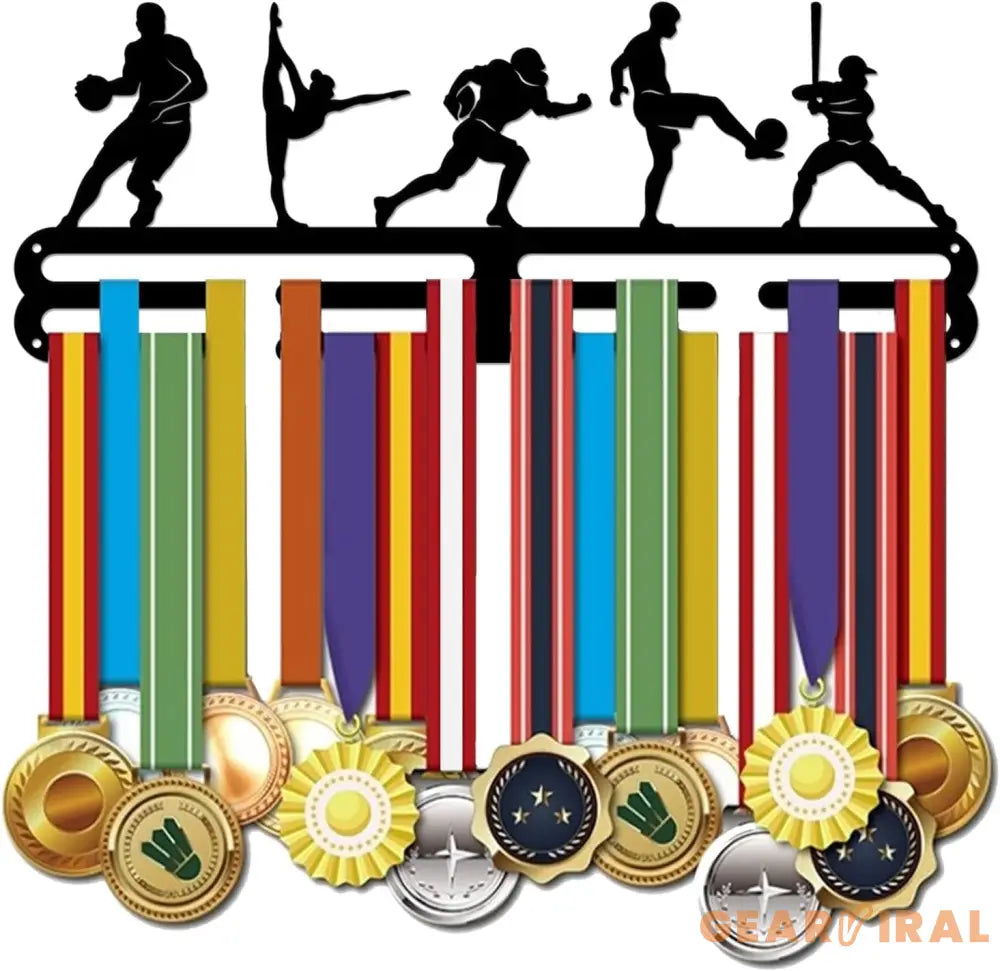 Track & Field Medal Holder Sports Medals Display Black Iron Wall Mounted Hooks for 40+ Hanging Medal Rack Display