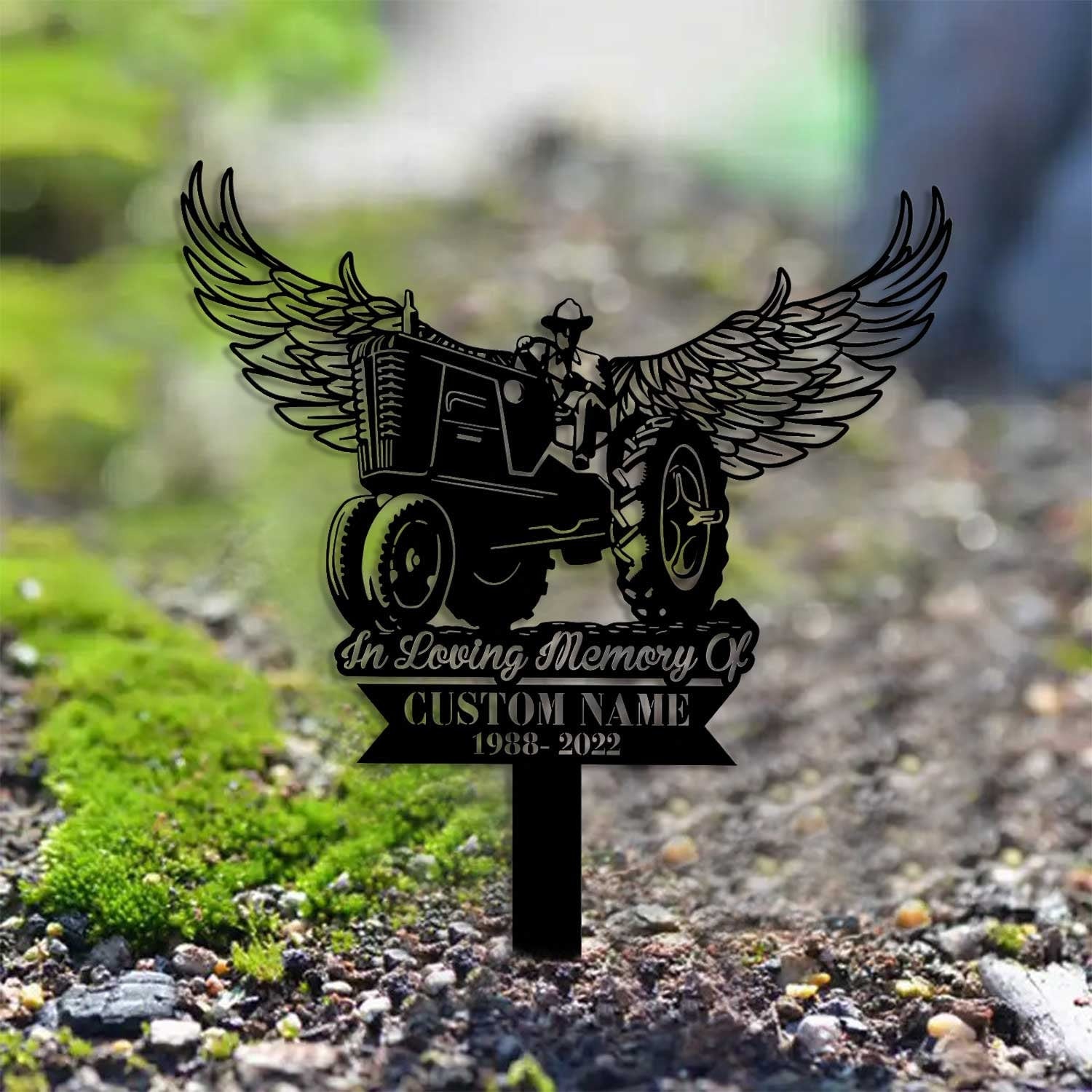 Tractor Memorial Plaque Stake - Personalized Memorial Garve Maker - Grave Marker Human - Tractor Memorial Cross For Grave | GearViral