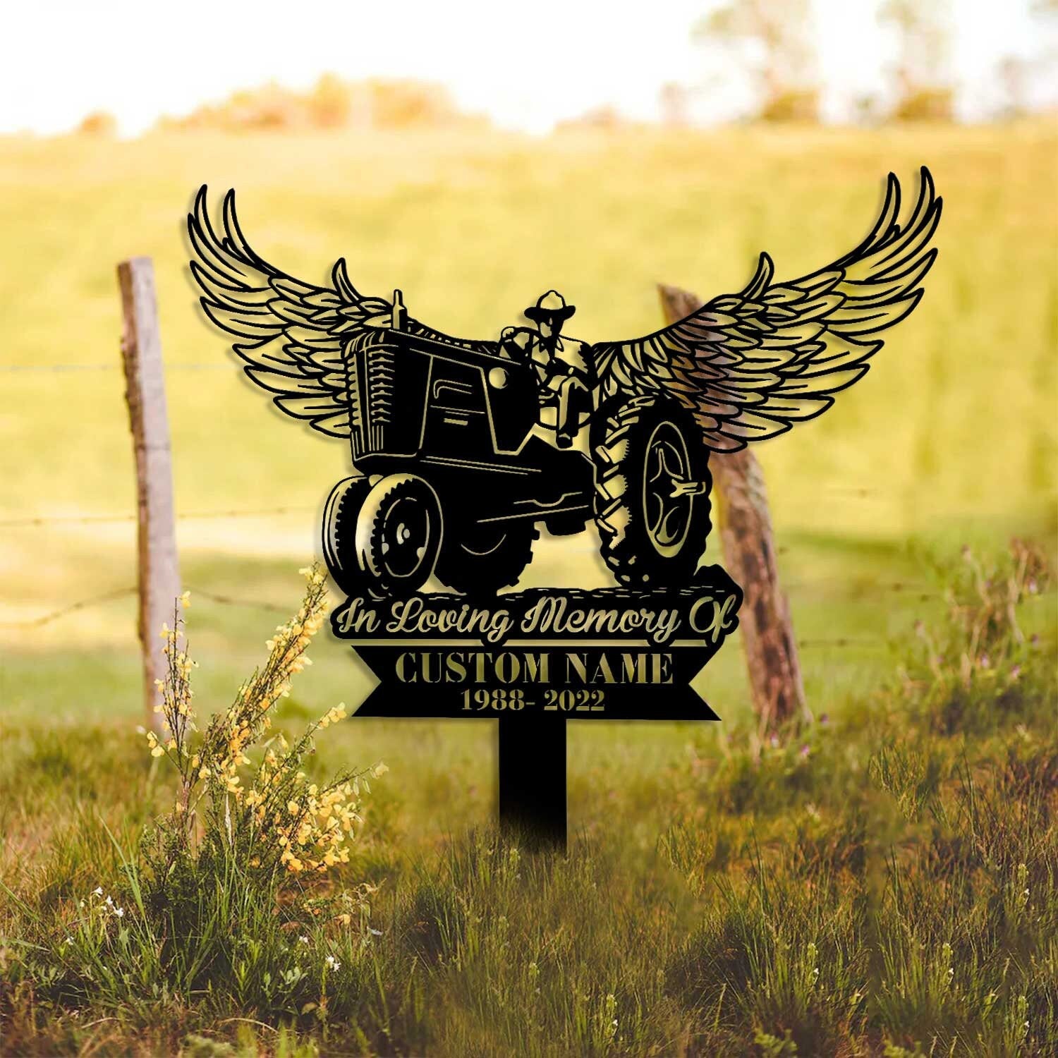 Tractor Memorial Plaque Stake - Personalized Memorial Garve Maker - Grave Marker Human - Tractor Memorial Cross For Grave | GearViral