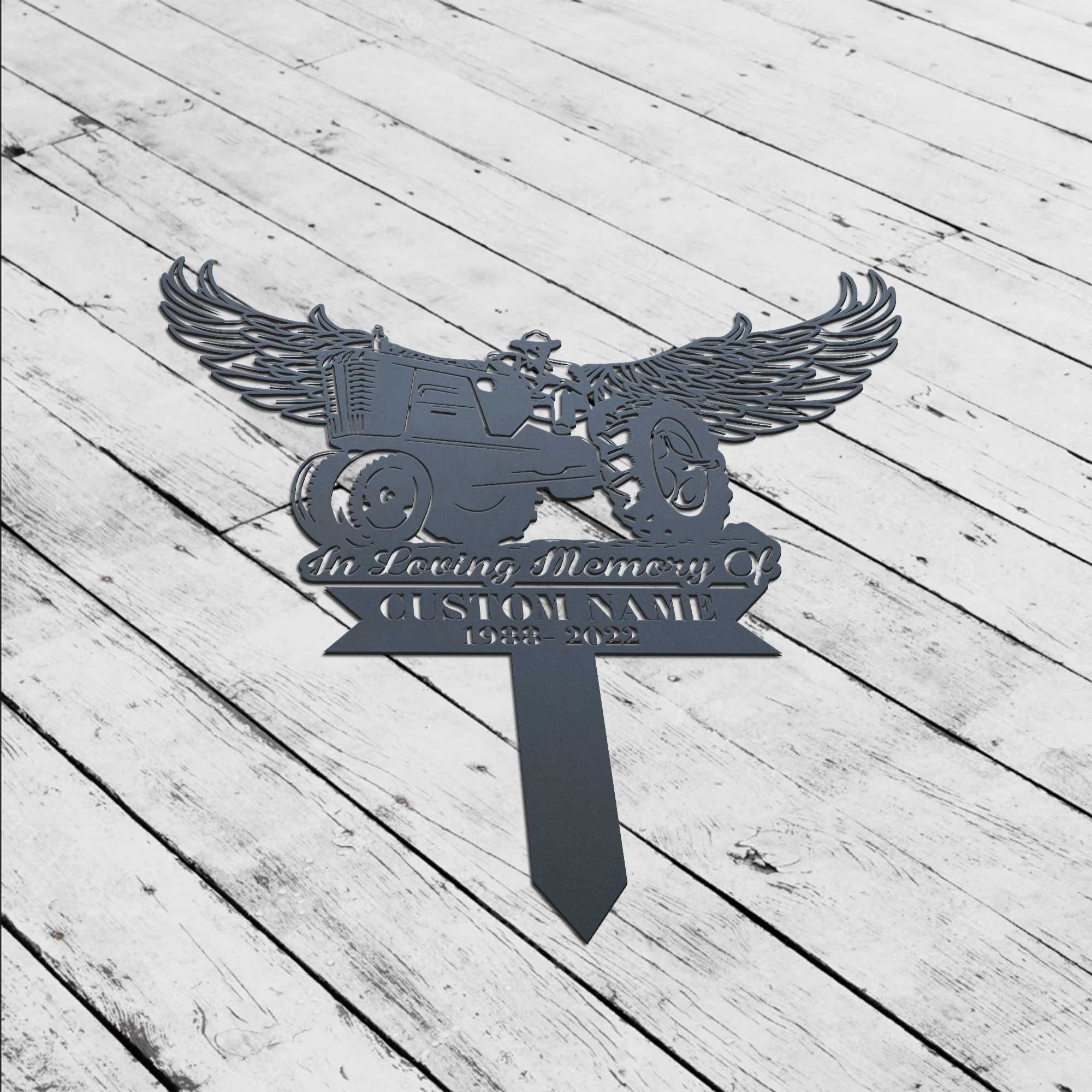Tractor Memorial Plaque Stake - Personalized Memorial Garve Maker - Grave Marker Human - Tractor Memorial Cross For Grave | GearViral