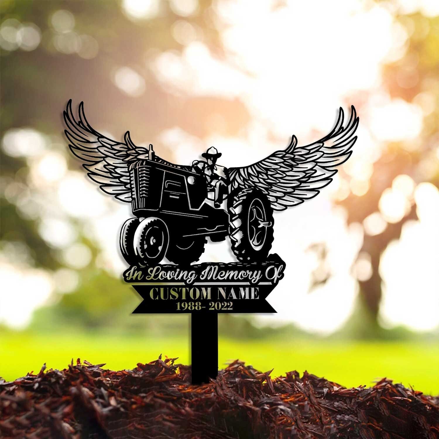 Tractor Memorial Plaque Stake - Personalized Memorial Garve Maker - Grave Marker Human - Tractor Memorial Cross For Grave | GearViral