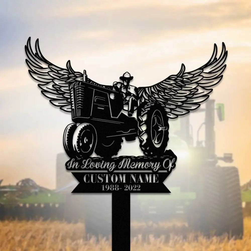 Tractor Memorial Plaque Stake - Personalized Memorial Garve Maker - Grave Marker Human - Tractor Memorial Cross For