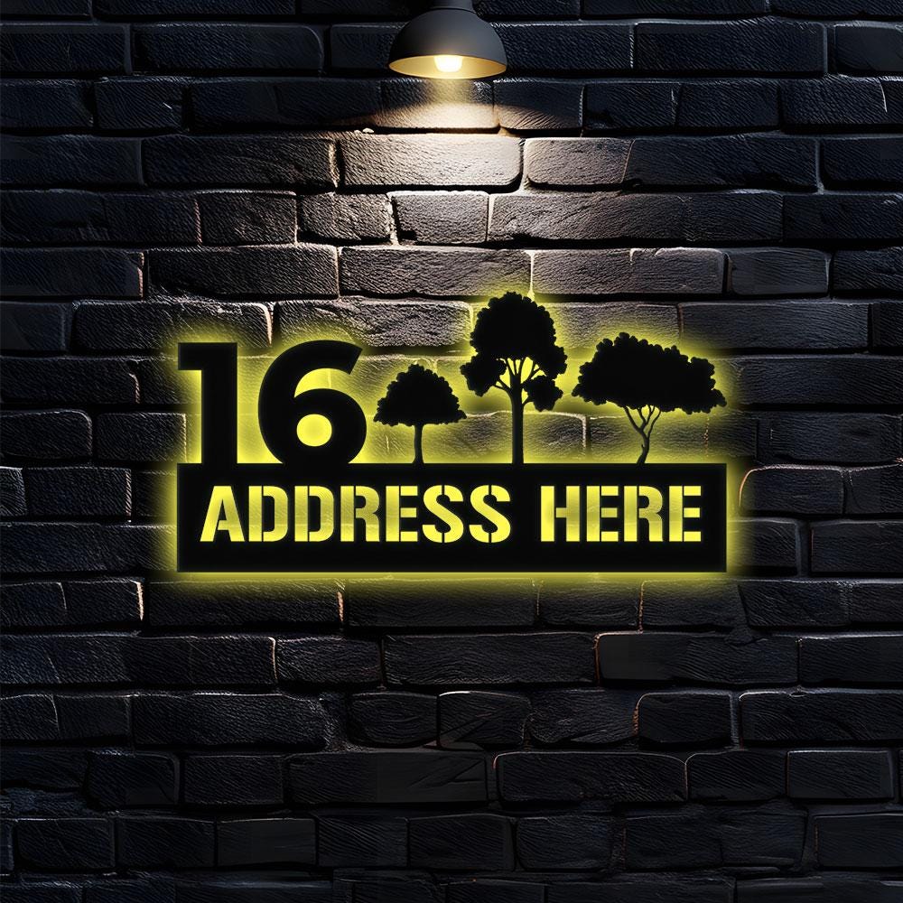 Tree Address Number Metal Sign, Personalized Family Name Led Sign, Outdoor Door Decor,  Address Wall Art, Perfect Gift for Housewarming