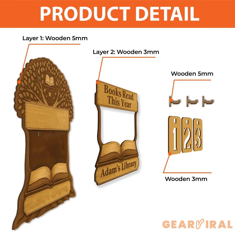 Tree of Knowledge Book Tracker, Wooden Reading Counter Sign, Custom Library Decor, Personalized Book Lover Gift, Reading Goal