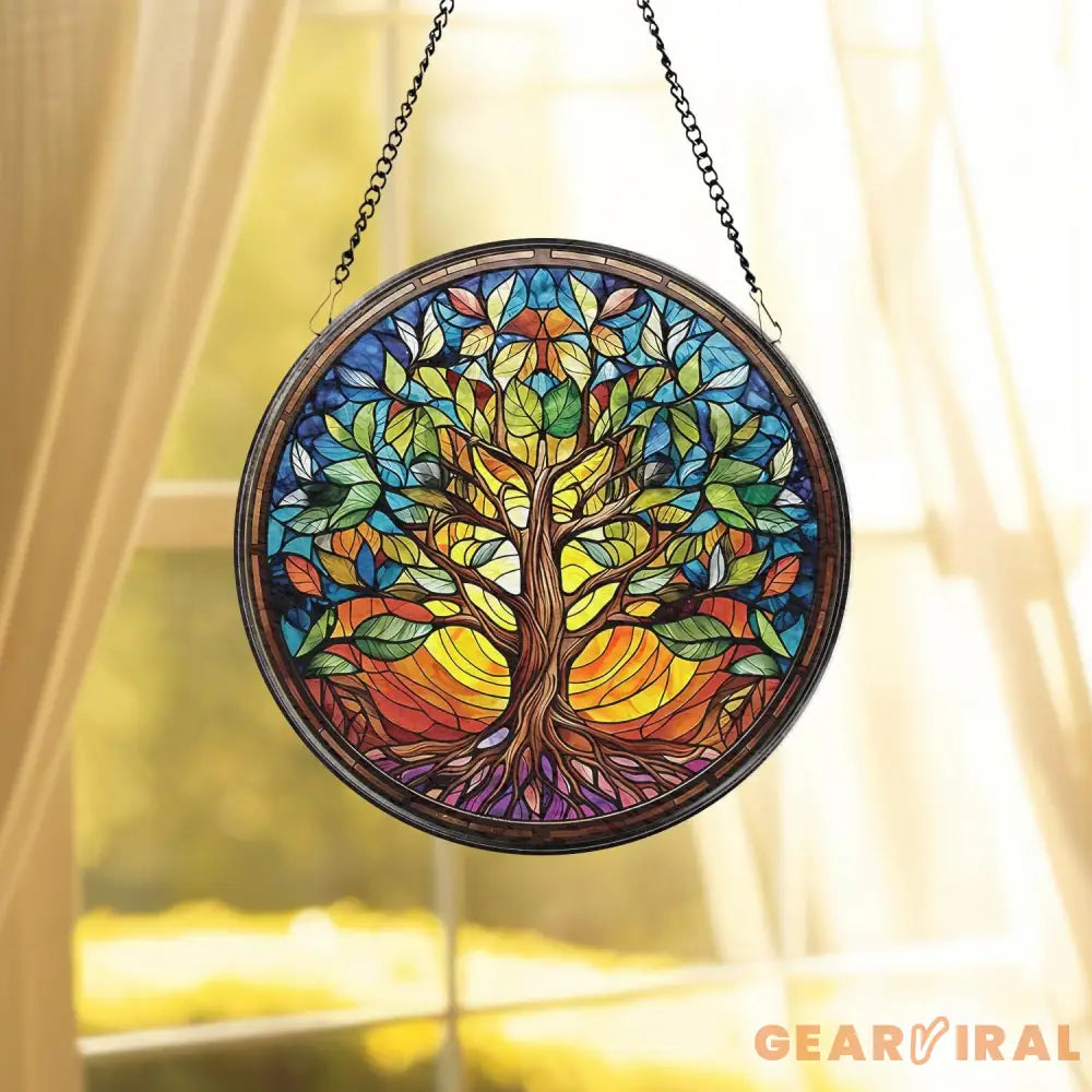 Tree of Life Stained Glass SunCatcher Window Hangings Wall Decor Tree of Life Ornament Charm Home Decor World Tree
