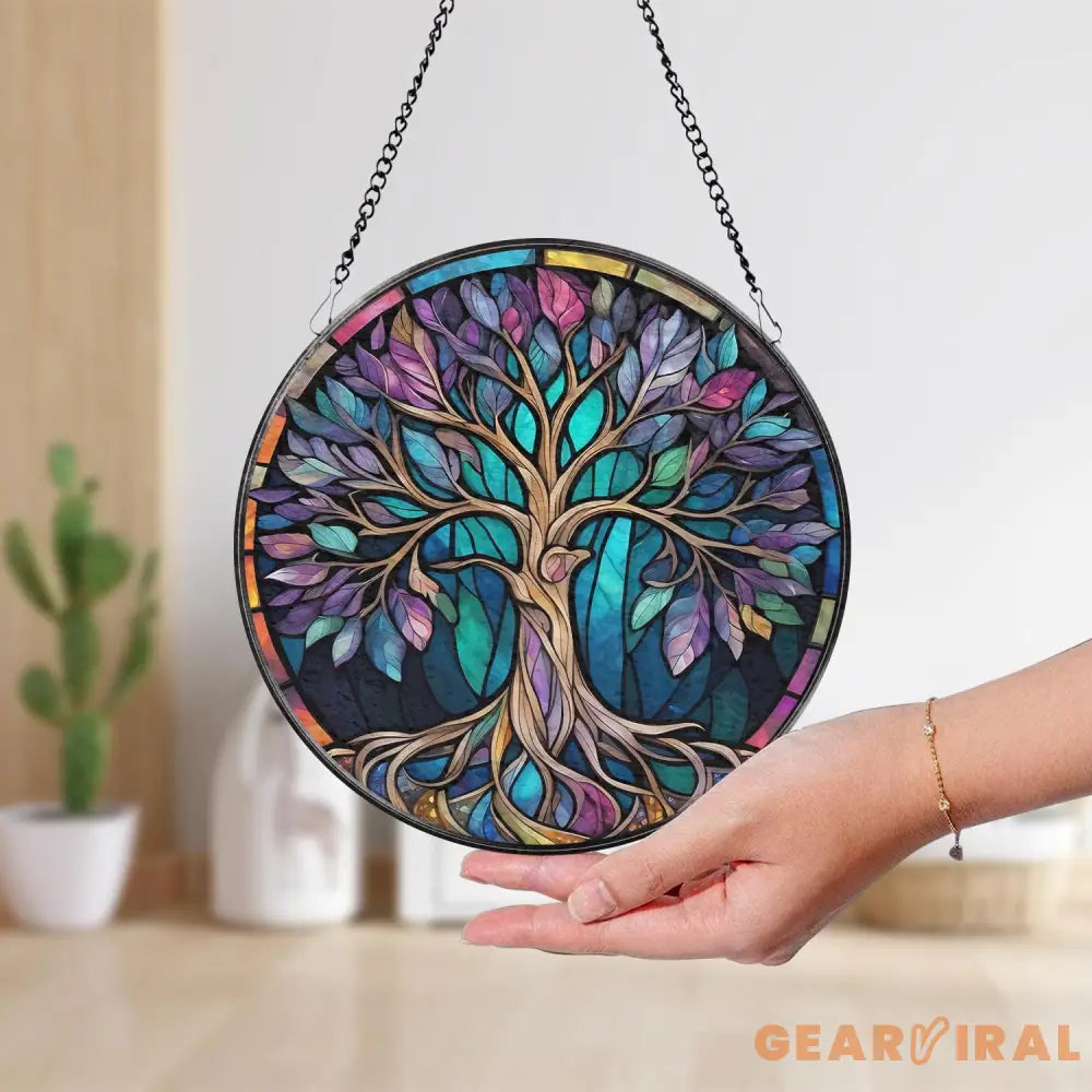 Tree of Life Stained Glass SunCatcher Window Hangings Wall Decor Tree of Life Ornament Charm Home Decor World Tree
