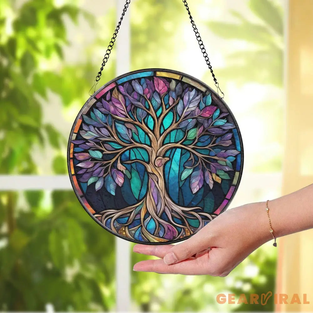 Tree of Life Stained Glass SunCatcher Window Hangings Wall Decor Tree of Life Ornament Charm Home Decor World Tree