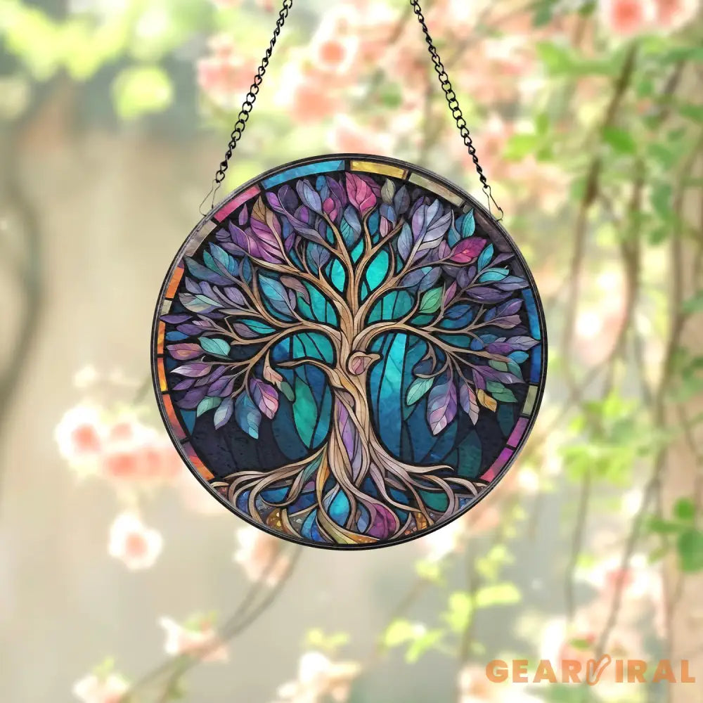 Tree of Life Stained Glass SunCatcher Window Hangings Wall Decor Tree of Life Ornament Charm Home Decor World Tree