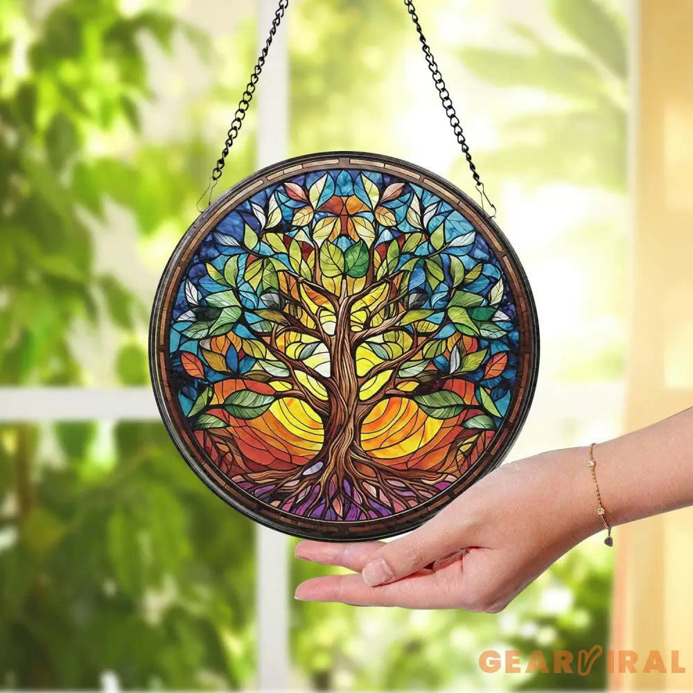 Tree of Life Stained Glass SunCatcher Window Hangings Wall Decor Tree of Life Ornament Charm Home Decor World Tree
