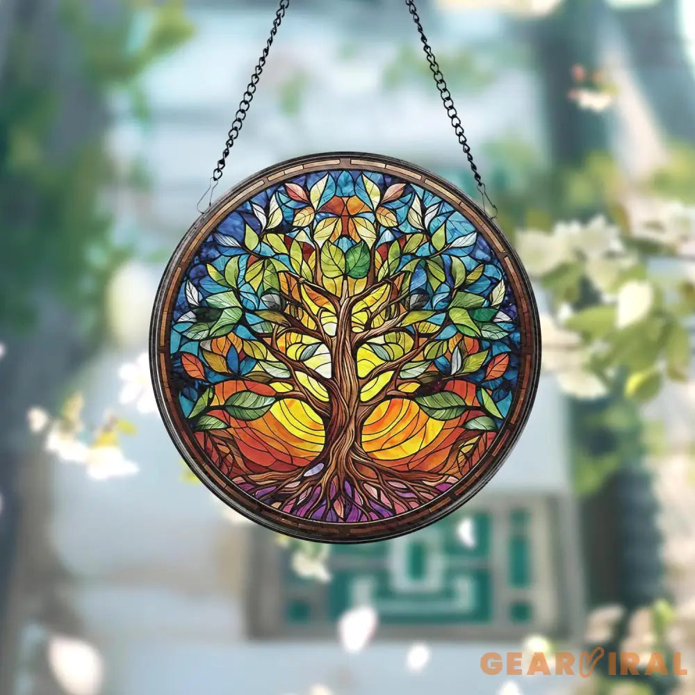 Tree of Life Stained Glass SunCatcher Window Hangings Wall Decor Tree of Life Ornament Charm Home Decor World Tree