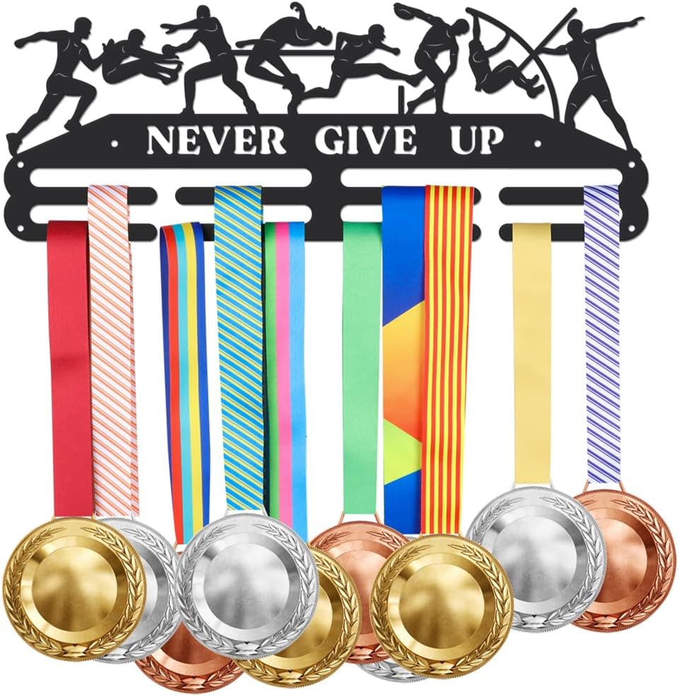 Triathlon Medals Display Black Swimming Cycling Running Medal Holder Iron Wall Mounted Hooks for 60+ Hanging Medal Rack Display Competition Medal Holder Display Wall Hanging 40x15cm | GearViral