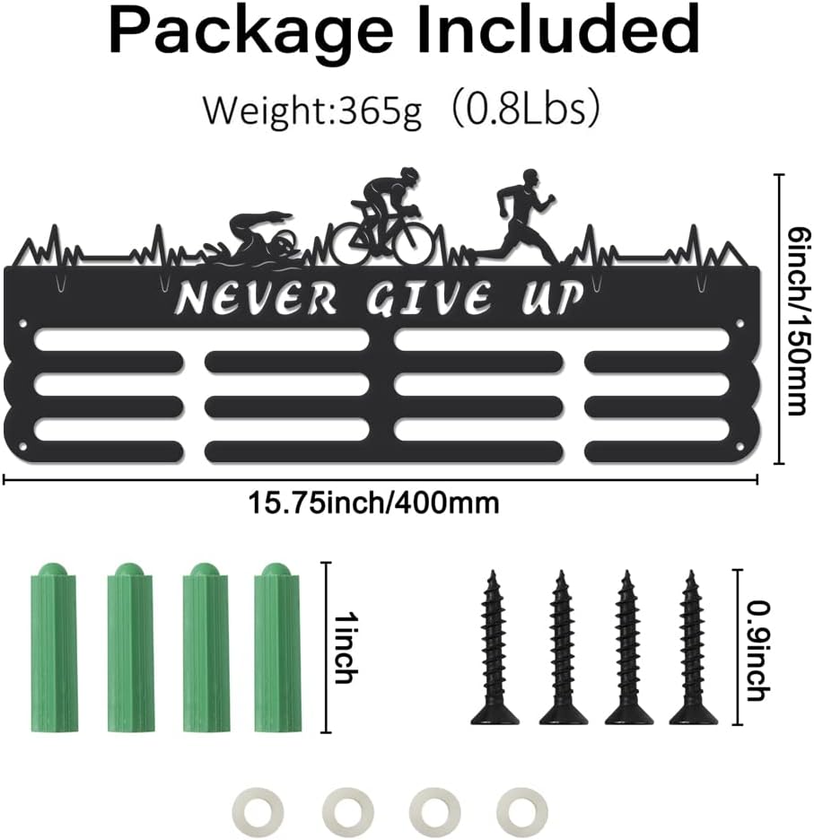 Triathlon Medals Display Black Swimming Cycling Running Medal Holder Iron Wall Mounted Hooks for 60+ Hanging Medal Rack Display Competition Medal Holder Display Wall Hanging 40x15cm | GearViral