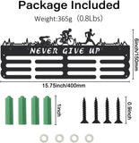 Triathlon Medals Display Black Swimming Cycling Running Medal Holder Iron Wall Mounted Hooks for 60+ Hanging Medal Rack Display Competition Medal Holder Display Wall Hanging 40x15cm | GearViral