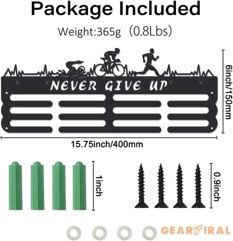 Triathlon Medals Display Black Swimming Cycling Running Medal Holder Iron Wall Mounted Hooks for 60+ Hanging Medal Rack