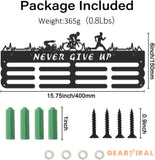 Triathlon Medals Display Black Swimming Cycling Running Medal Holder Iron Wall Mounted Hooks for 60+ Hanging Medal Rack