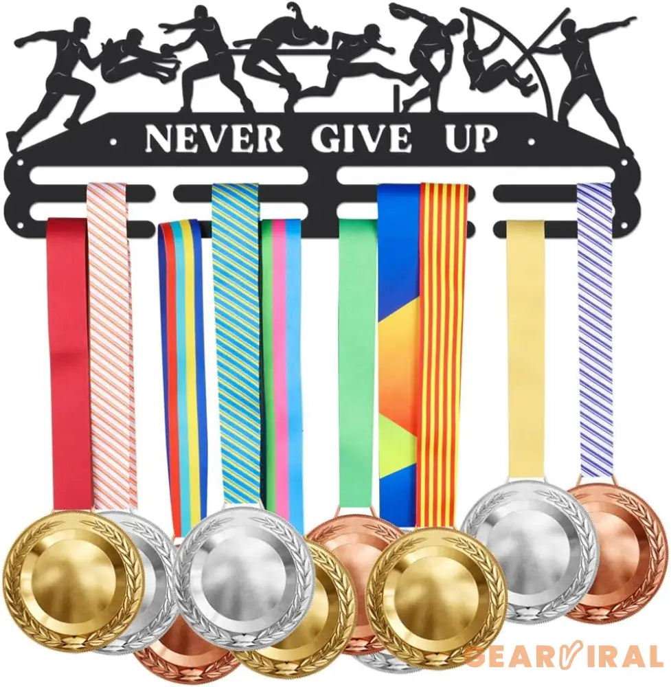 Triathlon Medals Display Black Swimming Cycling Running Medal Holder Iron Wall Mounted Hooks for 60+ Hanging Medal Rack
