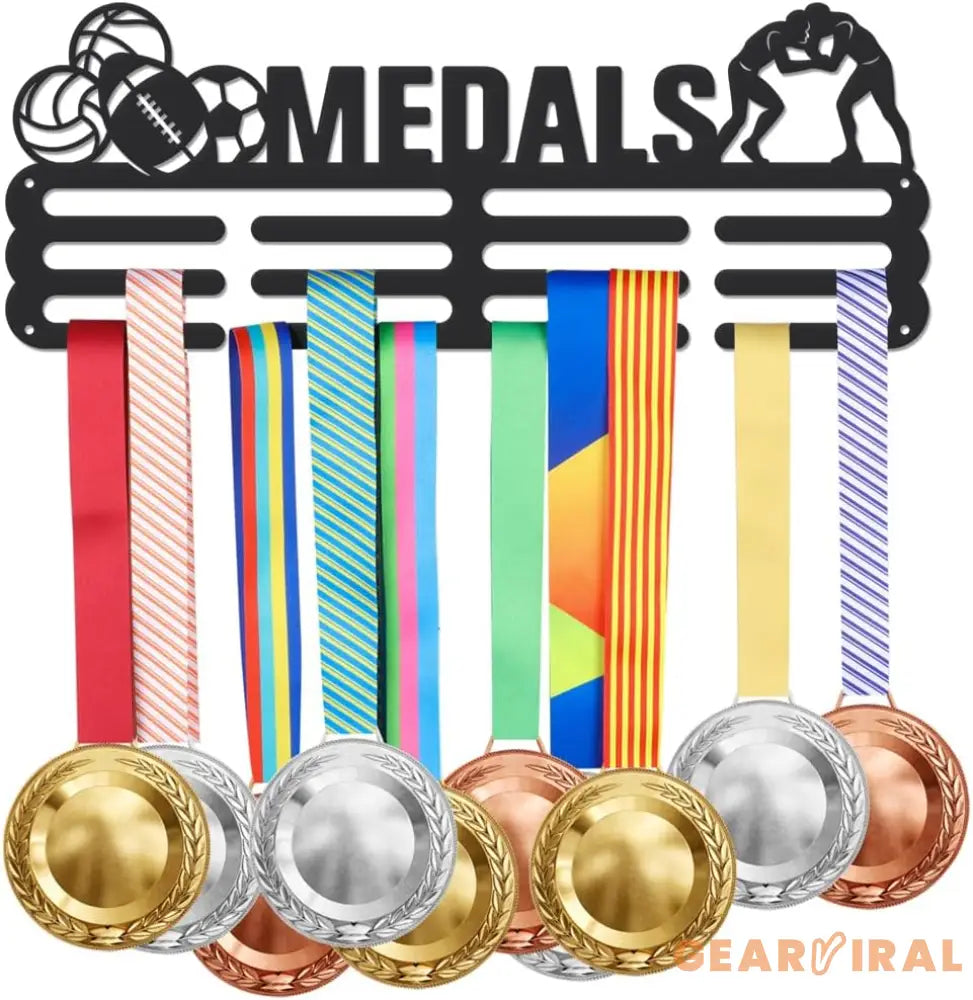 Triathlon Medals Display Black Swimming Cycling Running Medal Holder Iron Wall Mounted Hooks for 60+ Hanging Medal Rack