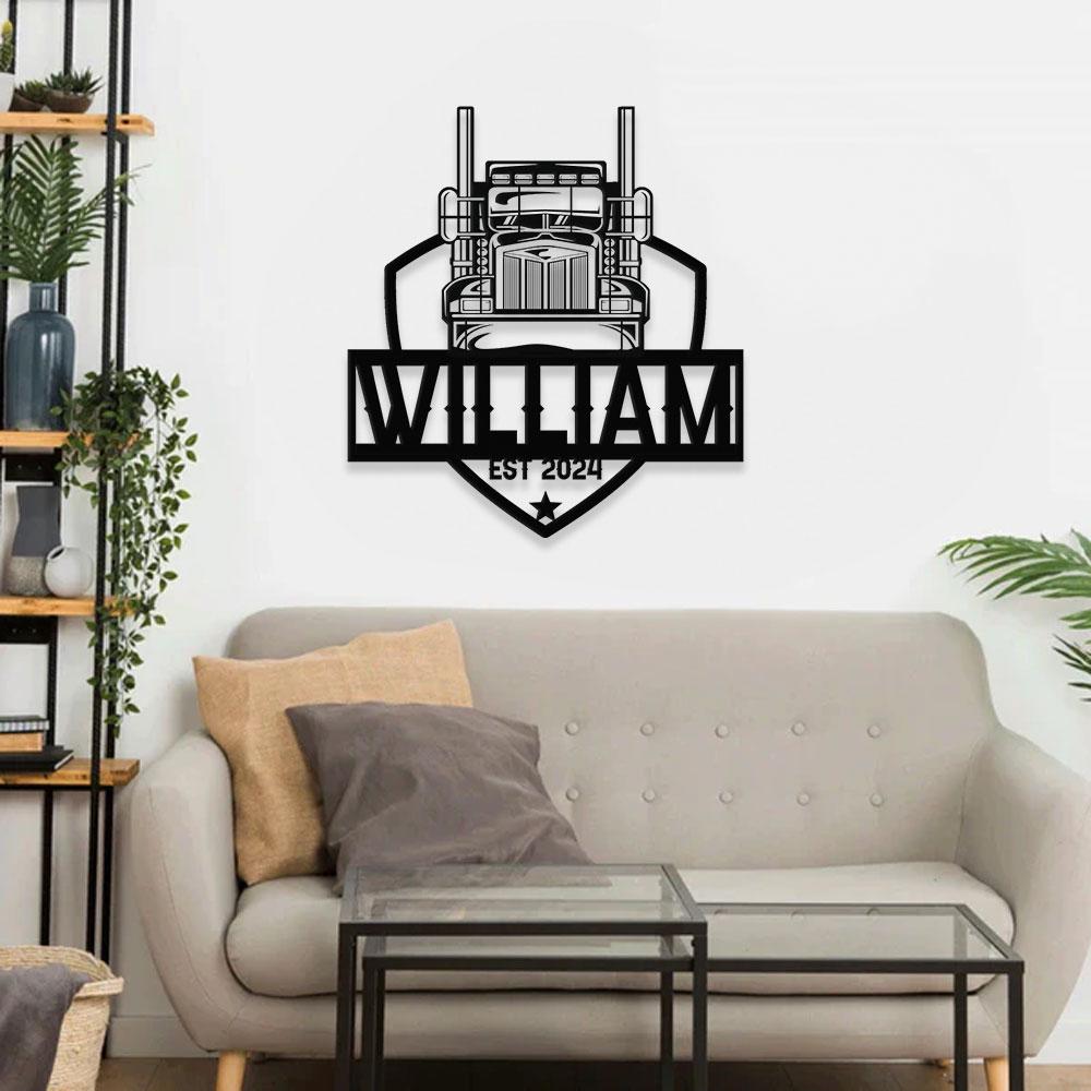 Truck Driver Metal Sign, Personalized Family Name Metal Sign, Outdoor Door Decor, Truck Wall Art, Housewarming Gift, Gift for him,