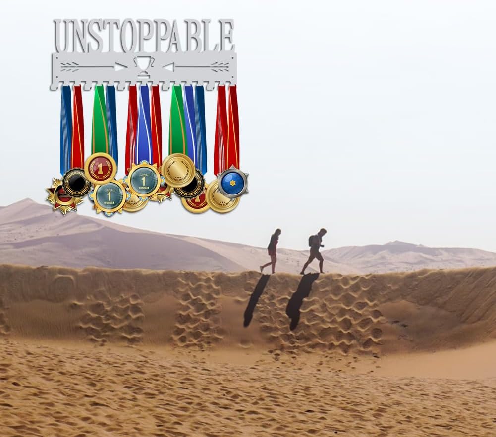 Unstoppable Medal Holder Silver Medals Display Frame 17 Hooks Medals Display Metal Medal Rack Holder Sport Awards Ribbon Holder Wall Mount Award Rack for Medals Athletes Men Women | GearViral