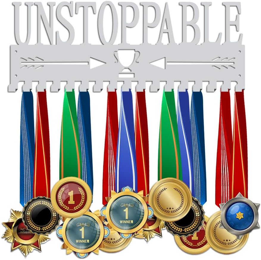 Unstoppable Medal Holder Silver Medals Display Frame 17 Hooks Medals Display Metal Medal Rack Holder Sport Awards Ribbon Holder Wall Mount Award Rack for Medals Athletes Men Women | GearViral
