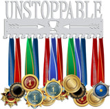 Unstoppable Medal Holder Silver Medals Display Frame 17 Hooks Medals Display Metal Medal Rack Holder Sport Awards Ribbon Holder Wall Mount Award Rack for Medals Athletes Men Women | GearViral