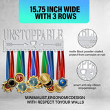 Unstoppable Medal Holder Silver Medals Display Frame 17 Hooks Medals Display Metal Medal Rack Holder Sport Awards Ribbon Holder Wall Mount Award Rack for Medals Athletes Men Women | GearViral