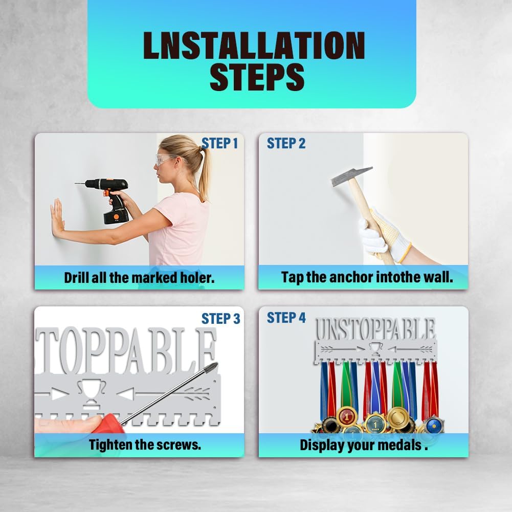 Unstoppable Medal Holder Silver Medals Display Frame 17 Hooks Medals Display Metal Medal Rack Holder Sport Awards Ribbon Holder Wall Mount Award Rack for Medals Athletes Men Women | GearViral