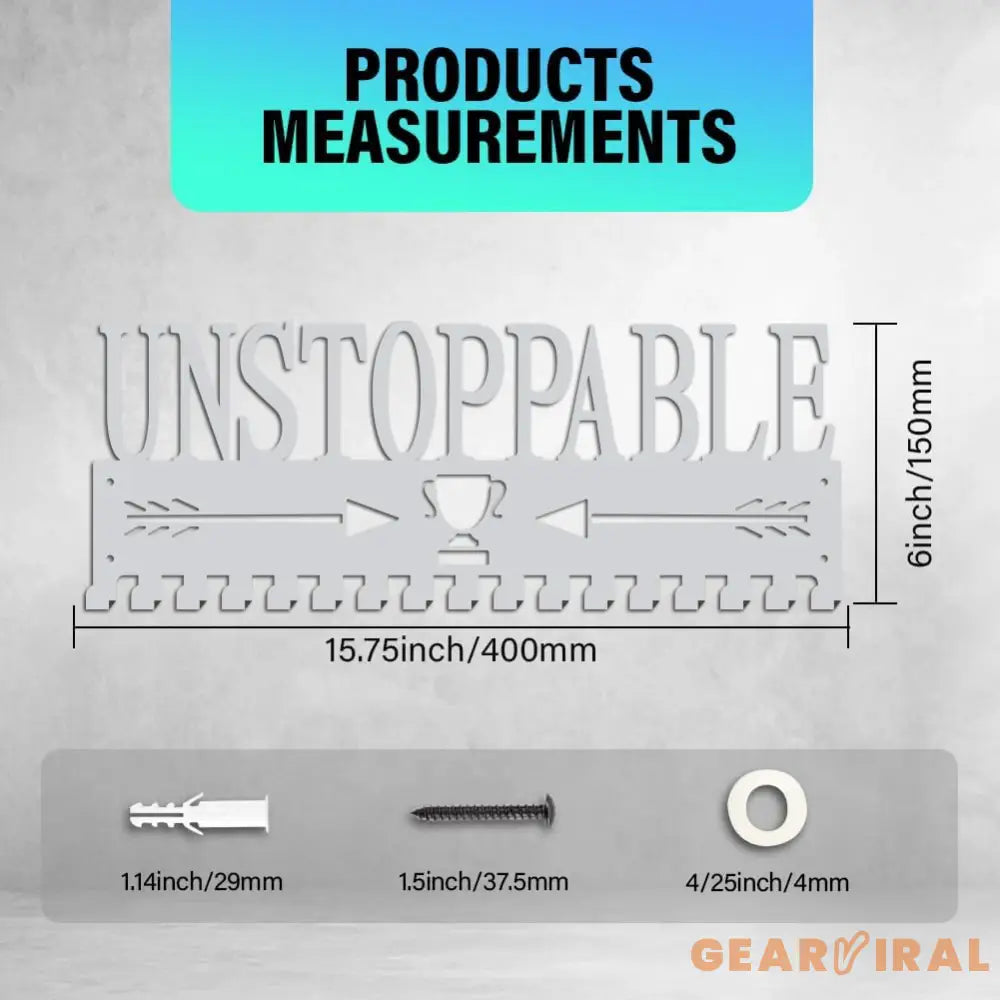Unstoppable Medal Holder Silver Medals Display Frame 17 Hooks Medals Display Metal Medal Rack Holder Sport Awards