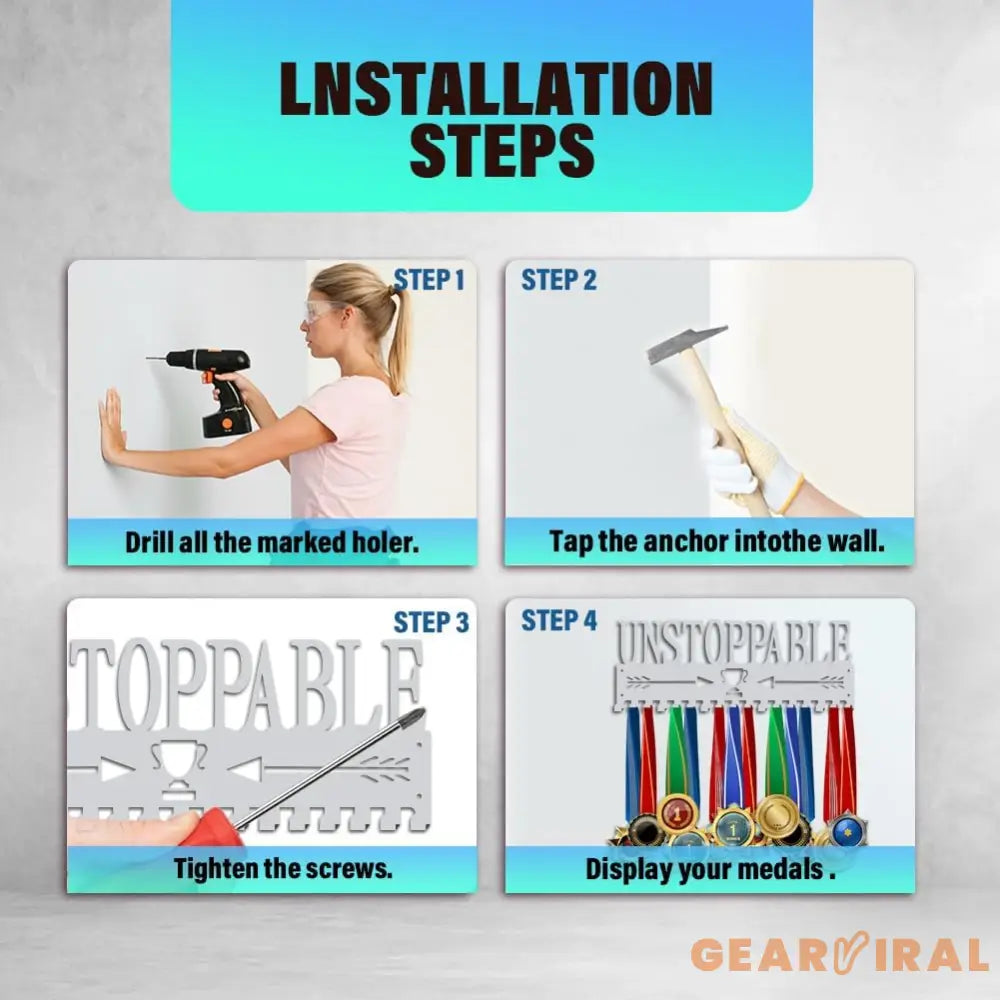 Unstoppable Medal Holder Silver Medals Display Frame 17 Hooks Medals Display Metal Medal Rack Holder Sport Awards