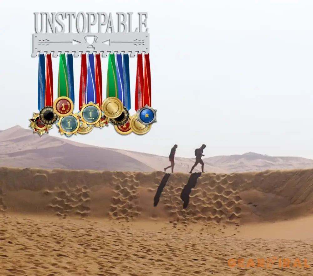Unstoppable Medal Holder Silver Medals Display Frame 17 Hooks Medals Display Metal Medal Rack Holder Sport Awards