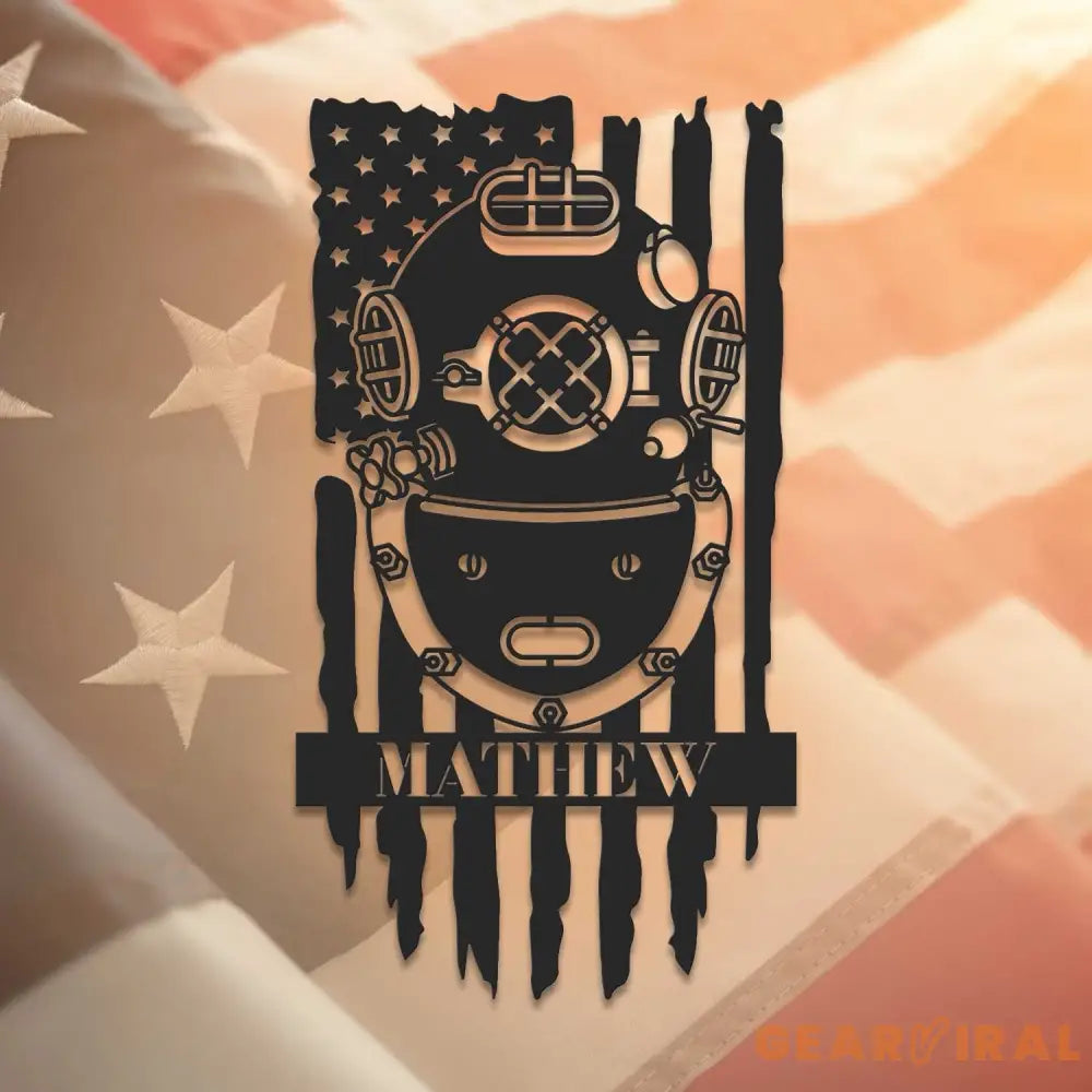 US Deep Sea Diver Helmet Metal Sign Led Light - US Navy Gift - Xmas Birthday Gift for Dad - Diving Gift Beach House