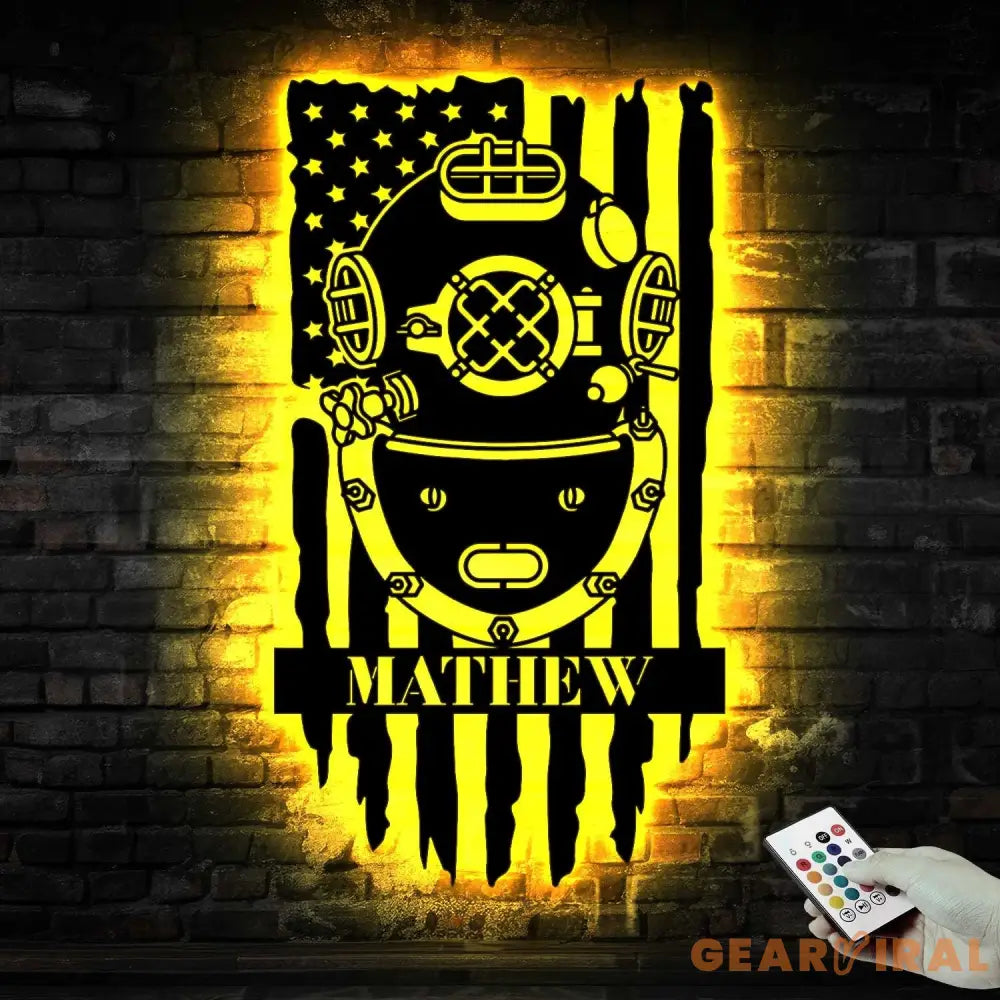 US Deep Sea Diver Helmet Metal Sign Led Light - US Navy Gift - Xmas Birthday Gift for Dad - Diving Gift Beach House